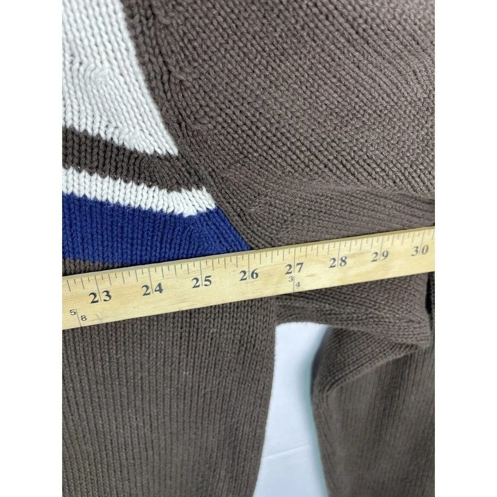 Chaps Ralph Lauren Brown Sweater White Blue Striped 1/4 Zip Pullover Mens Sz 3XL